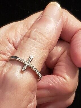 NEW SZ 10 Cross Sterling Silver Stamped & Gem Ring, Minimalist Style, Unisex